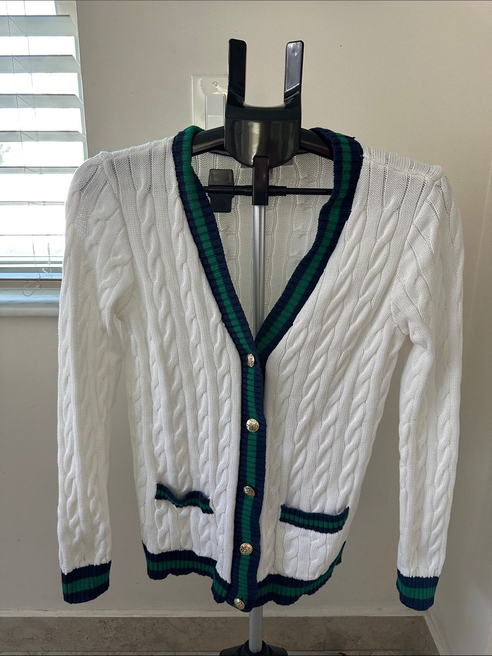 Lilly Pulitzer Brockton Crew Neck Cardigan Navy Blue and Green